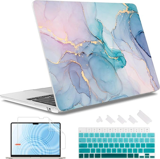 May Chen Case for MacBook Air 13/13.6 inch M5 A3449 M4 A3240 M3 A3113 M2 A2681, 2026 2025 2024-2022, Plastic Hard Shell with Keyboard Cover & Screec Protector, Gentle Marble