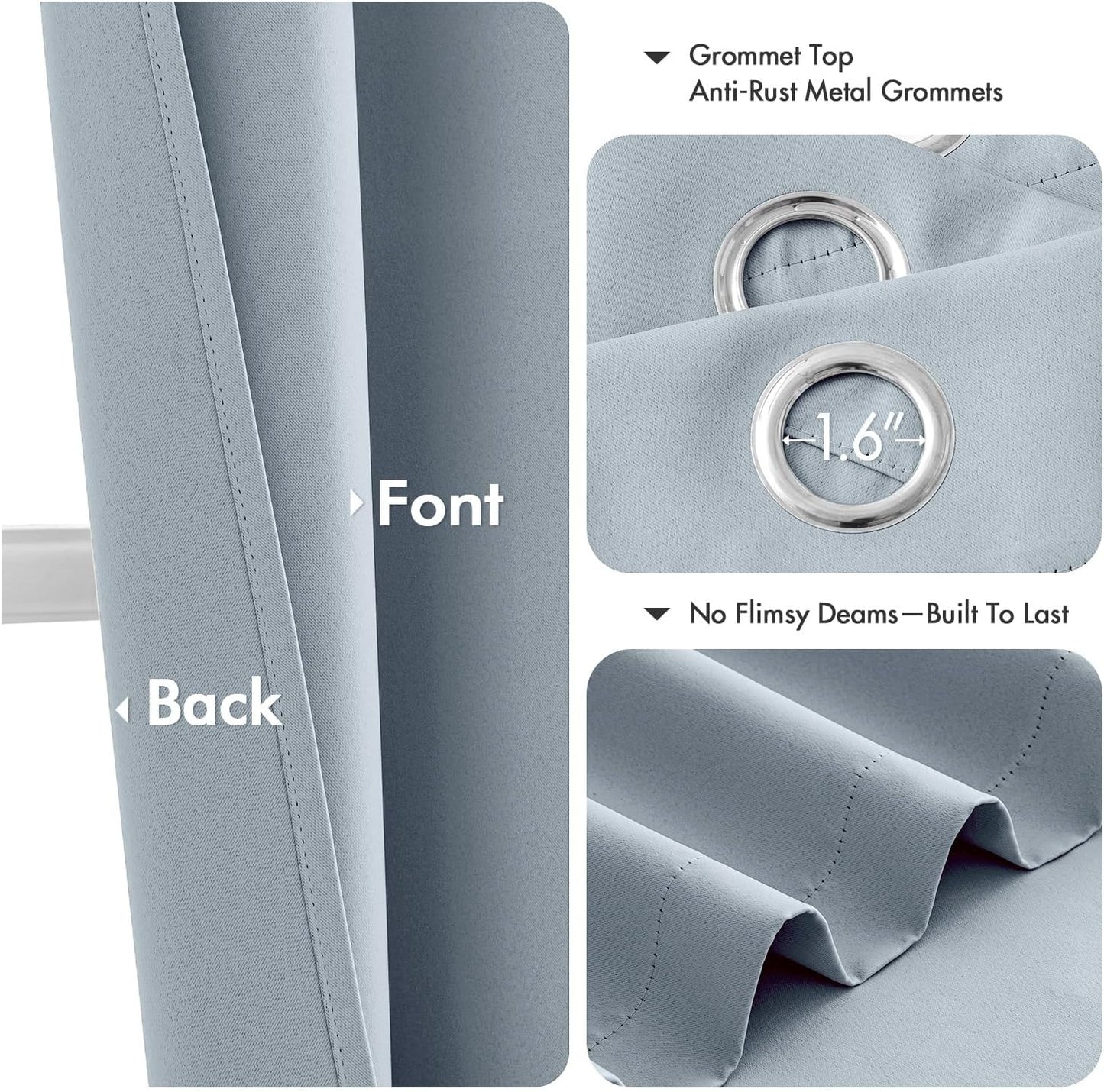 MIULEE Light Blue Blackout Curtains - Thermal Insulated Room Darkening Drapes, 54 Inches Long, 2 Panels