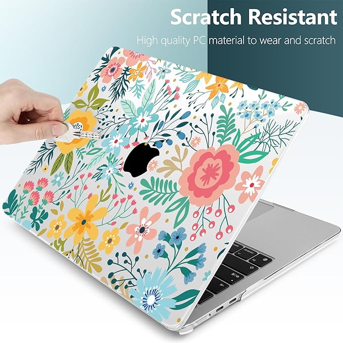 TWOLSKOO for MacBook Air 13 inch Case M5 2026 M4 2025 M3 M2 2024-2022 A3449 A3240 A3113 A2681, Plastic Hard Shell & Keyboard Cover & Screen Film for MacBook Air 13.6 inch Case, Abstract Flower