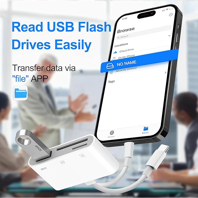Denlane SD Card Reader for iPhone iPad Mac, Digital Camera Adapter to iPhone Lightning & USB C Dual Connector, Trail Camera Memory Card Viewer with SD/Micro SD/USB-A 3 Slot, No App Plug and Play