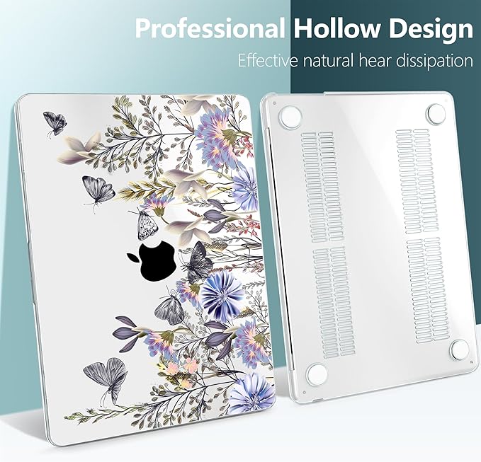 TWOLSKOO for MacBook Air 15 inch Case 2026 2025 2024 2023 Release M5 A3448 M4 A3241 M3 A3114 M2 A2941, Plastic Hard Shell & Screen Protector & Keyboard Cover & Type C Adapter, Garden Flower
