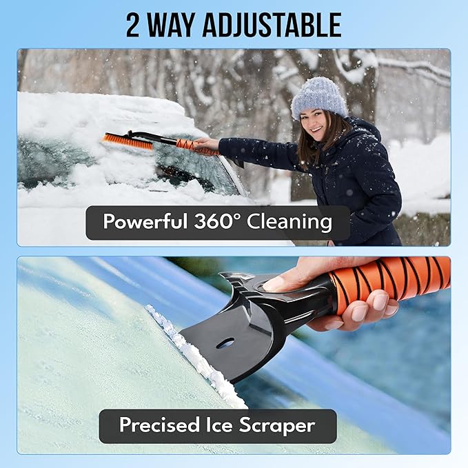 EcoNour 27" 3 in 1 Snow Brush with ice Scraper for car Windshield and Window | 360Â° Aluminum Rotatable Snow Brush for car | Winter Snow Removal Tools with Detachable Foam Grip | Winter Car Accessories