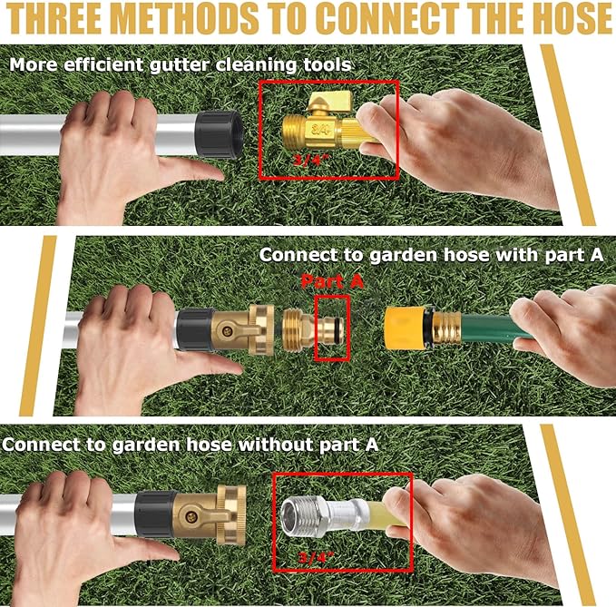 12ft (20ft Reach) Gutter Cleaning Tools from The Ground, Telescoping Rain Gutter Cleaner Tool, Gutters Cleaning Wand, Gutters Cleaning Hose Attachment & Connection Adapter