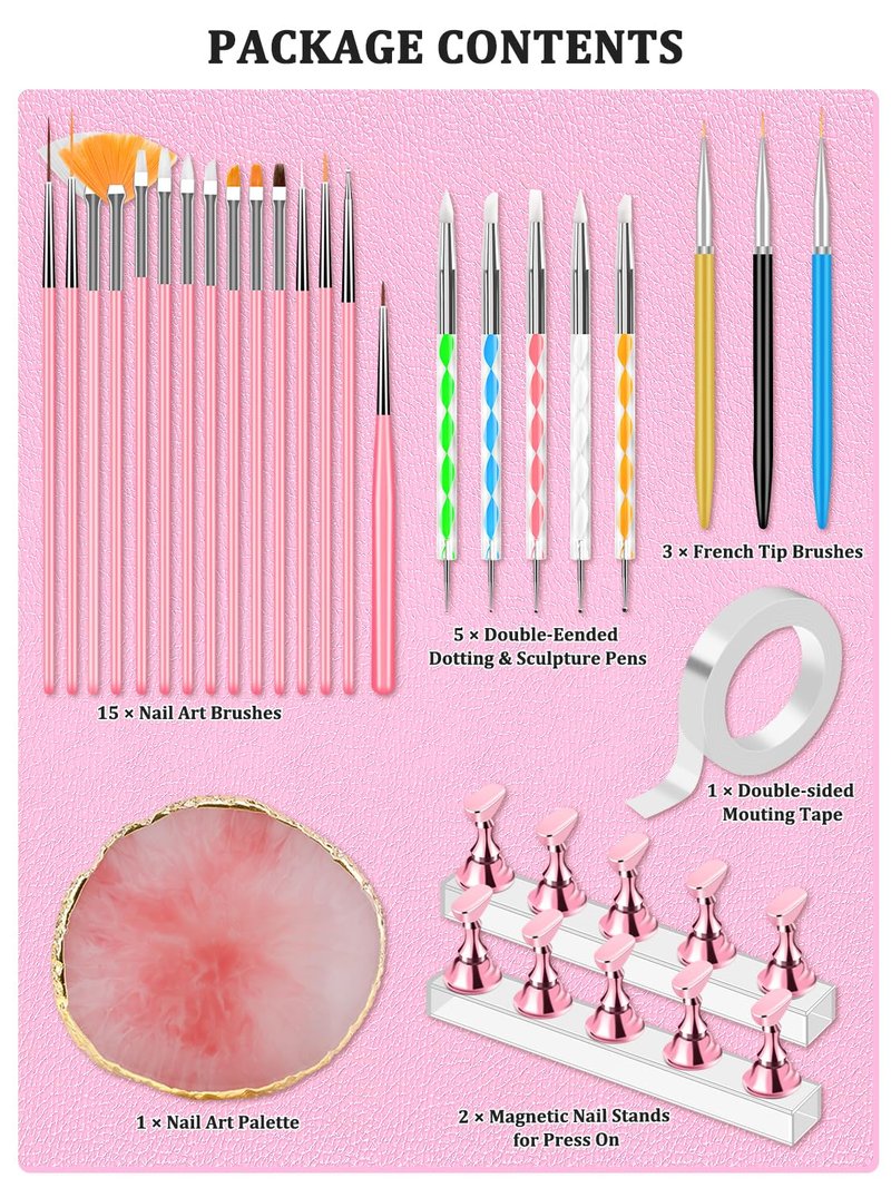 YOOVR Nail Art Design Tools, Nail Stand Holder for Painting Nails, Nail Art Brushes, Nail Dotting Sculpting Gel Tool, French Tip Tool Liner Brushes, Resin Nail Art Palette, Nail Stuff for Nail Techs