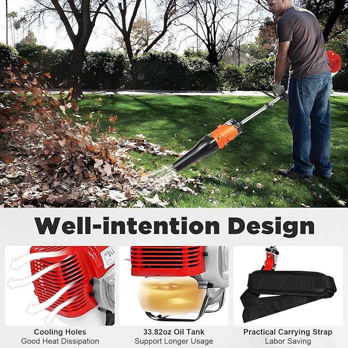 Sweeper Broom Gas Powered, 52CC 2.3HP 2-Stroke Handheld Sweeping Broom with Blower, Snow Driveway Turf Lawn Outdoor Artificial Brush Lawn Sweeper Cleaner Tool