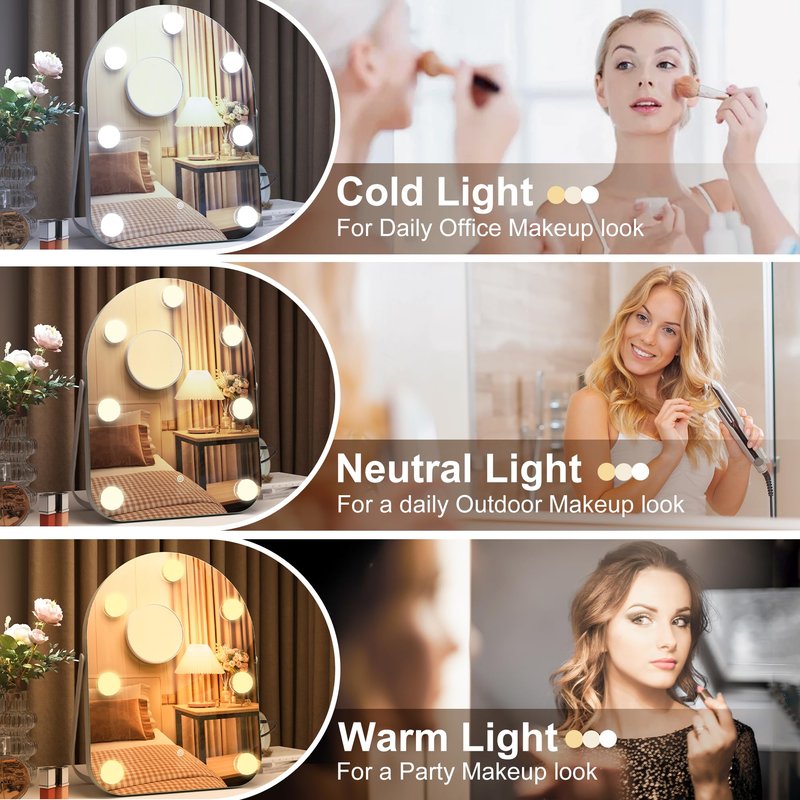 STARLEAD 11"× 14" Makeup Mirror with Lights and 10X Magnification, 3-Color Dimmable LED Lighting & Touch Control, 360°Rotation for Travel/Dressing Room, Arched
