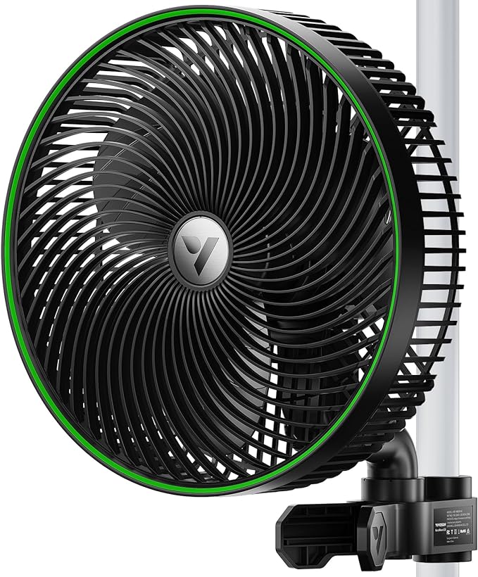 VIVOSUN AeroWave E9 Grow Tent Fan, 9" Auto Oscillating Clip Fan with EC Motor, US Patented Circulation Fan, IP54 Weatherproof, Strong Airflow & Quiet for Hydroponic Ventilation