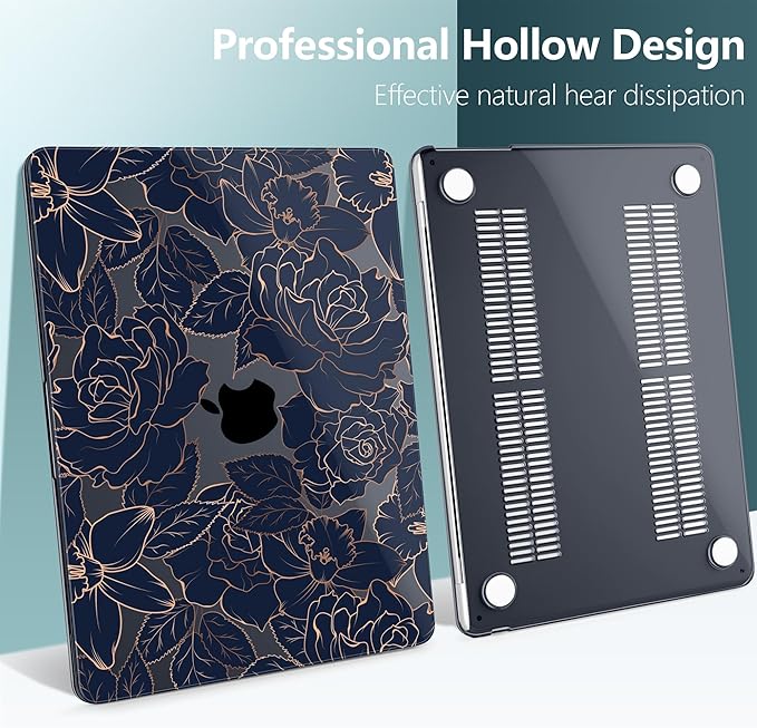 TWOLSKOO for MacBook Air 13 inch Case M5 2026 M4 2025 M3 M2 2024-2022 A3449 A3240 A3113 A2681, Plastic Hard Shell & Keyboard Cover & Screen Film for MacBook Air 13.6 inch Case, Elegant Roses