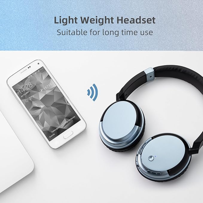 BAOBER Wireless Bluetooth Headphone Over Ear, Bluetooth Transmitter for TV,PC,3.5mm Audio Device, Wired and Wireless Headset (Blue)