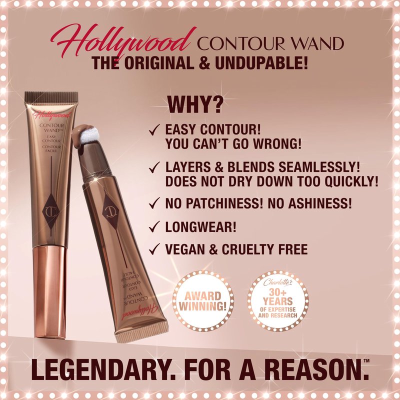 Charlotte Tilbury Hollywood Liquid Contour Wand - Easy-to-Use Contour Stick & Liquid Bronzer for Sculpting & Shaping - Leaves a Natural-Looking Sculpted Finish - Medium/Deep