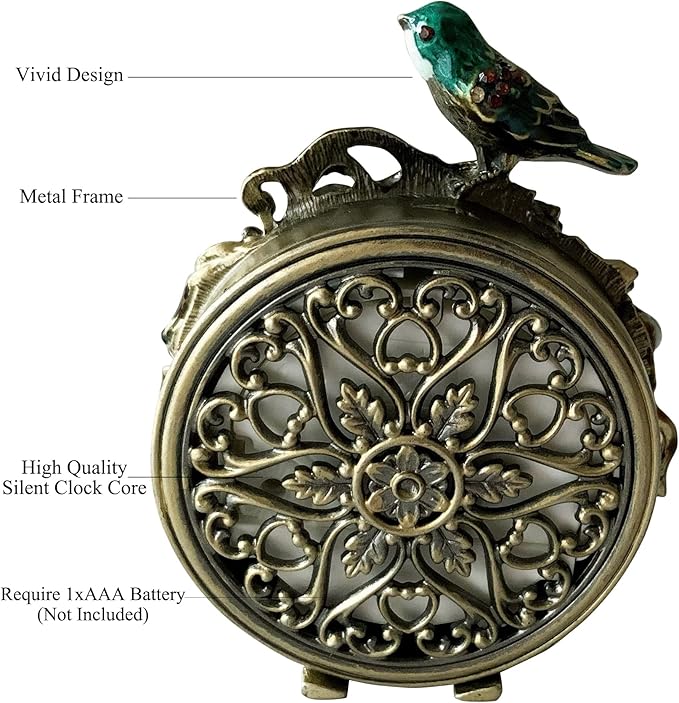 Pewery Decorative Mini Table Clock, Vintage Metal Silent Analog Quartz Battery Operated Table Top Clock for Living Room Decor Shelf