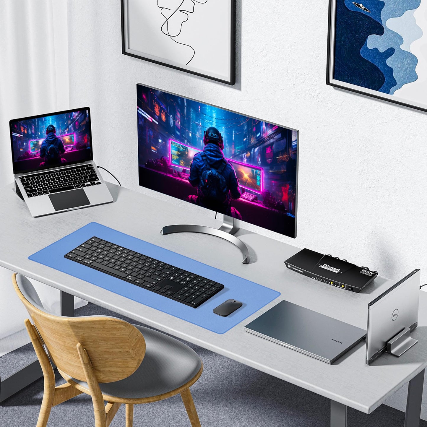 ALOANES Blue Waterproof Desk Mat, Large Mouse Pad with Extended Mouse Mat, with Anti Slip Base, Stitched Edge, Grain Jacquard Surface, Perfect for Gamer, Office& Home XL (31.50"x11.81"x0.12")