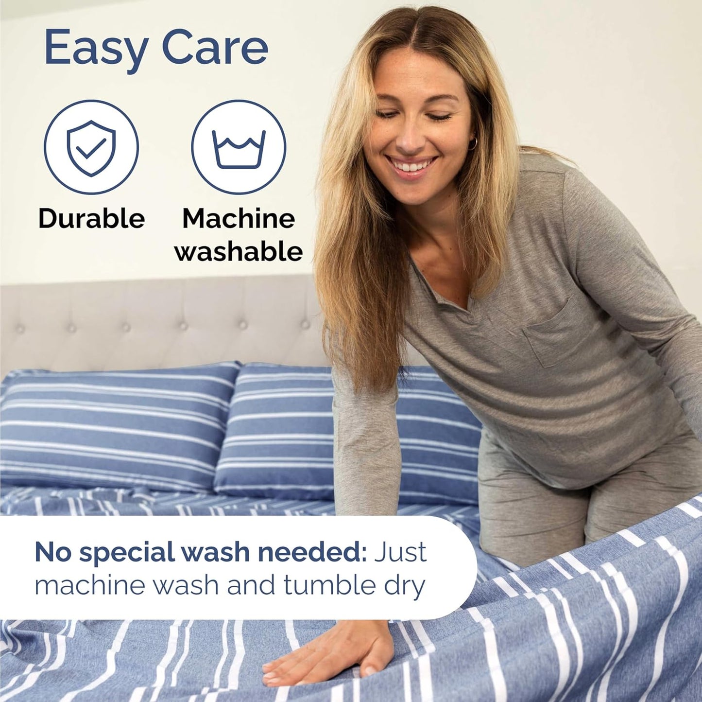 Skiennix Twin Size Sheet Set - Comfy, Breathable & Cooling Bedding - Luxury Hotel Quality - Deep Pockets, Soft, Wrinkle-Free - Blue Stripes