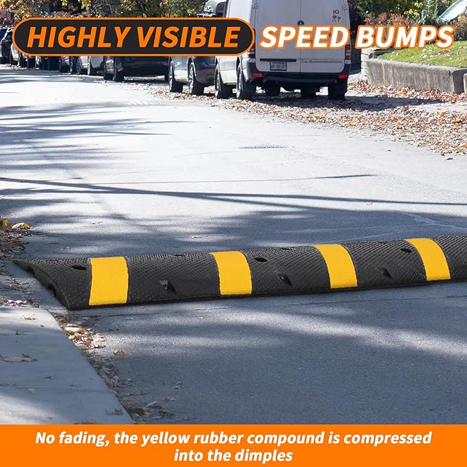 3.3 Ft Heavy Duty Speed Bumps for Road, 2 Pack Rubber Speed Bumps for Driveway 2.4 Inch Rise, 2 Channel Modular Traffic Speed Bump Hump Cable Protector Ramps for Asphalt Concrete Gravel with 6 Bolts