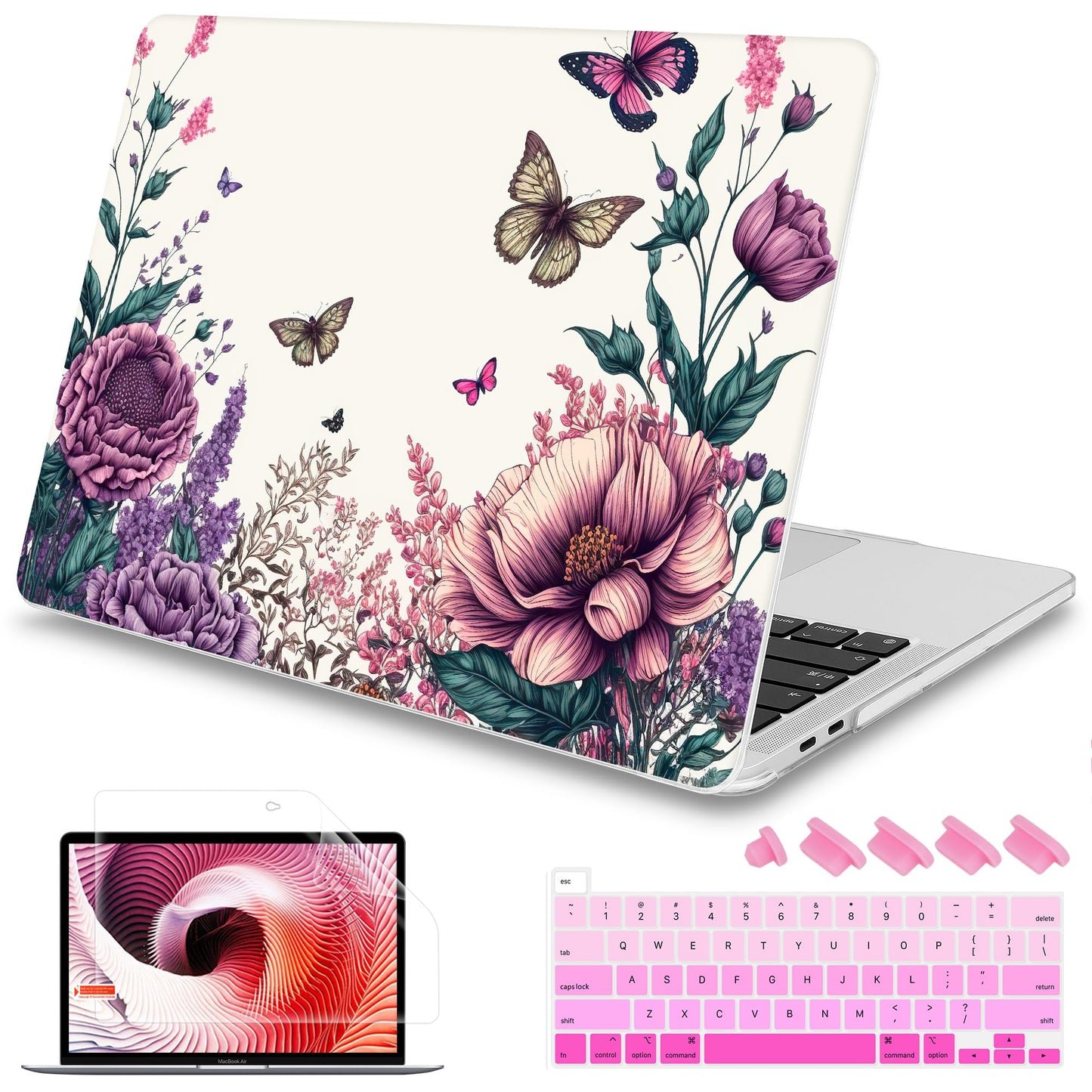 Mektron Designed Case for MacBook Pro 16 Inch A2141 Cover 2019 Release 16" with Liquid Retina Display/Touch ID, Plastic Hard Shell with Keyboard Skin & Screen Protector, Butterfly Flower C077