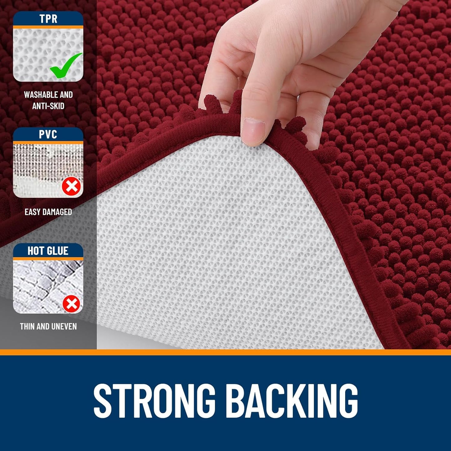 OLANLY Bathroom Runner Rug - Extra Soft Chenille | Quick-Dry, Machine Washable, 70x24 Inches, Red