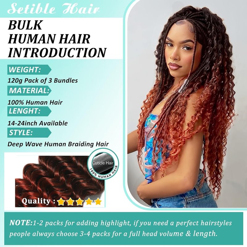 Ombre Human Braiding Hair - 14 Inch Deep Wave Bulk for Knotless Bohemian Braids | 3 Bundles T1B/350