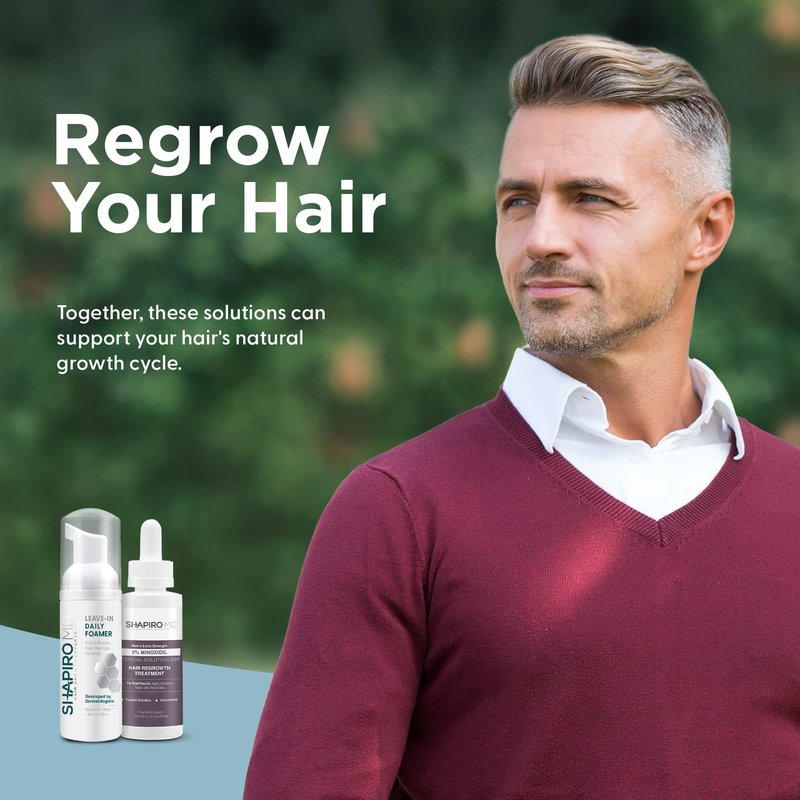 Shapiro MD Hair Growth Experts Mens Regrowth Travel Kit: Leave-In Foamer, 5% Minoxidil. Achieve Thicker, Fuller and Healthier Looking Hair, 1 Month Supply