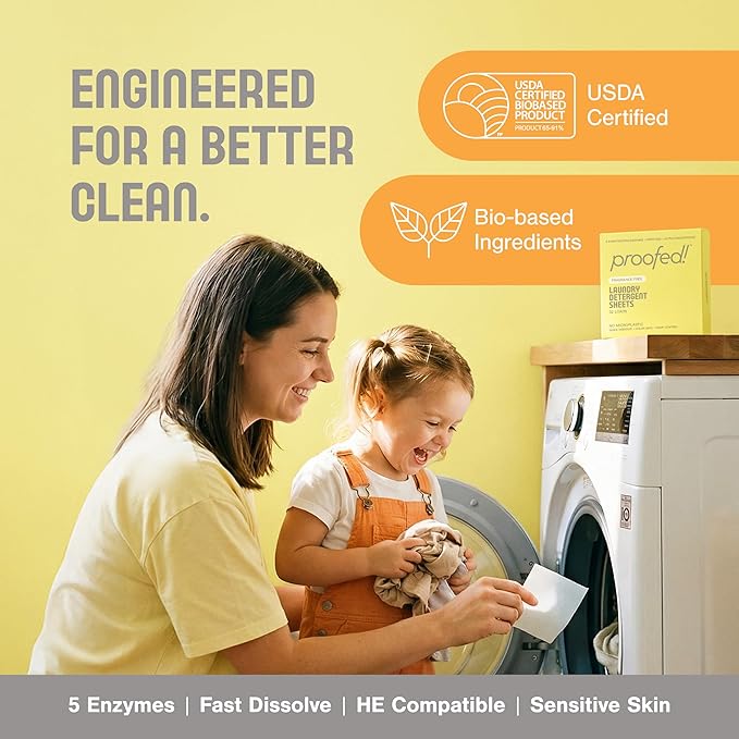 Proofed! Laundry Detergent Sheets, 64 Count, Clean Scent, The Only 100% Plastic-Free Sheet, No PVA or PVOH, Hypoallergenic, Bio-Based Ingredients, Made in USA, 2 Boxes