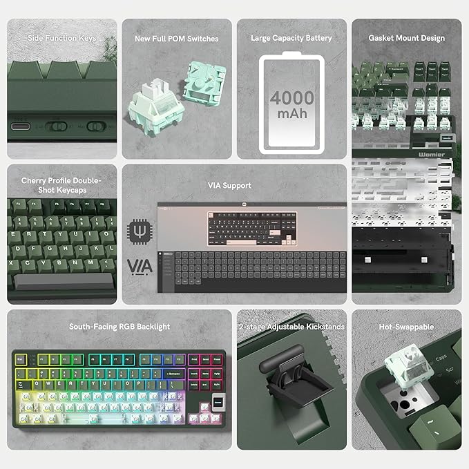 Rainy75 QK87 75% Keyboard with Multimedia Screen, QMK/VIA Wireless Gaming Keyboard, Creamy Mechanical Key Board,3-Mode RGB Custom Gasket Hot Swappable for Windows&Mac, POM Linear Switch-Gray Green