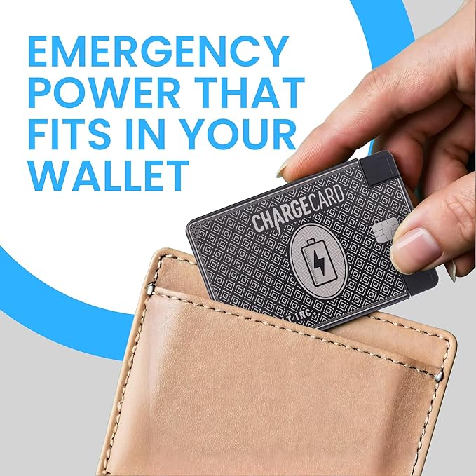 Aquavault ChargeCard (Black): Ultra-Slim 2300 mAh 1.5А Charge Card Phone Charger - Built-in Cables for iPhone & Android - Compatible with iPhone 6-17 & Android - Ultra Thin Power Bank Fits in Wallet
