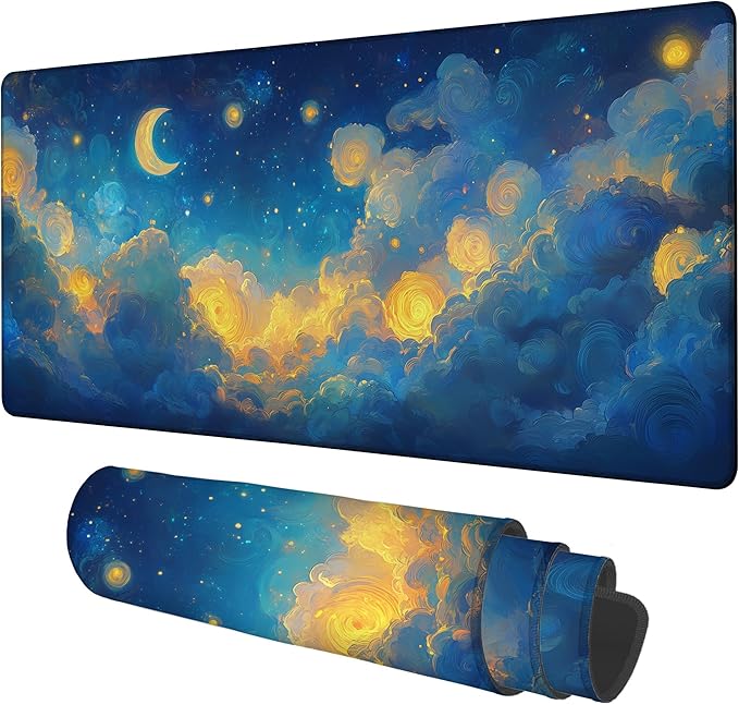 NITAHHHY Gaming Desk Pad Large Extra Length Night Sky Mouse Pad Keyboard Laptop Non-Slip Waterproof with Rubber Base Thick Stitched Edge Mouse Mat for Office Home 35.4 x 15.7 Inches