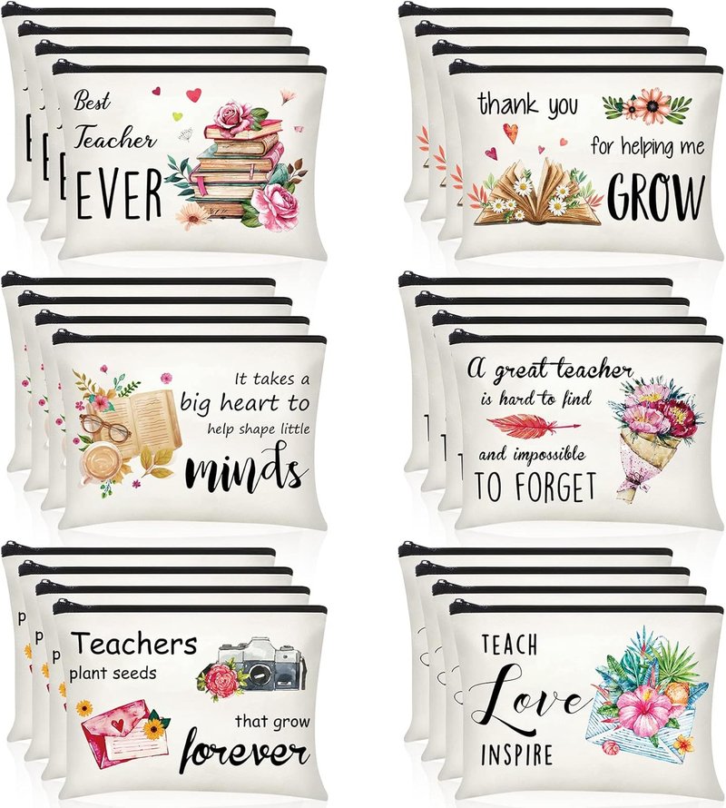 Teacher Appreciation Gifts - 24 Pcs Makeup Cosmetic Bags | Funny Pencil Pouch Survival Kit for Graduation & Birthdays