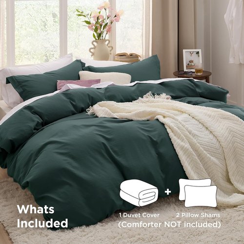 Bedsure Forest Green Duvet Cover Set - Extra Soft Cotton-Like Polyester, Full Size 3 Pieces with Zipper Closure
