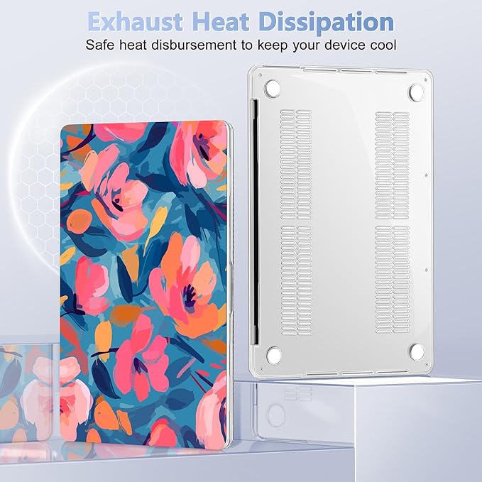 Lepeoac Case for MacBook Pro 13 inch Case M2 2022-2016 A2338 M1 A2251 A2289 A2159 A1989 A1708 A1706, Plastic Hard Shell + Keyboard Cover + Dust Plug, Flowers Print