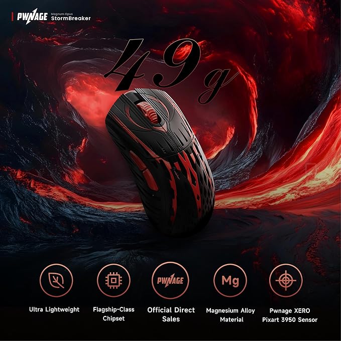 PWNAGE StormBreaker v3 Wireless Gaming Mouse – 50g Ultra-Lightweight Magnesium Alloy, 8KHz Polling, PAW3950 Xero Sensor – Ergonomic Esports Mouse for Competitive FPS Gaming