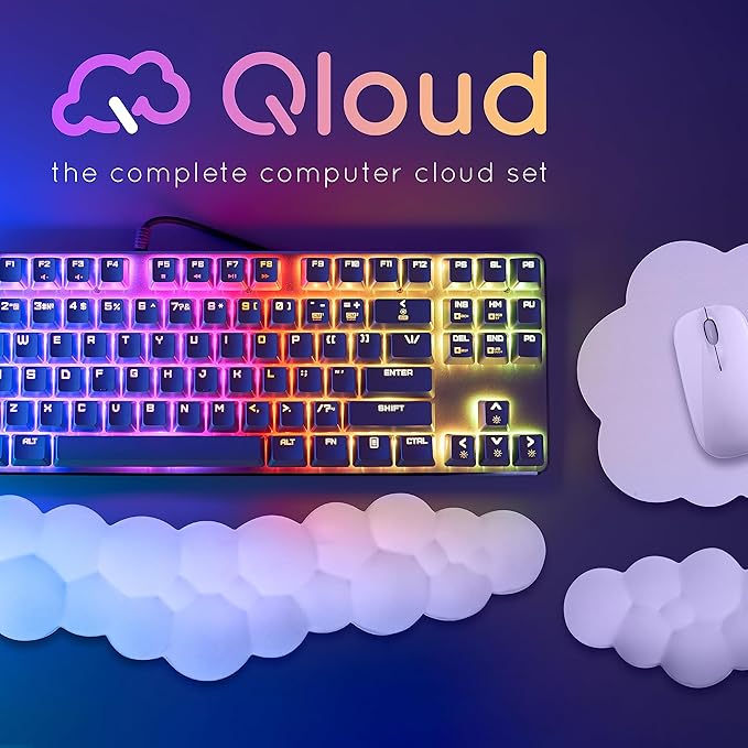 Cloud Keyboard Wrist Rest – Create-ables Qloud Cloud Wrist Rest for Computer Keyboard and Mouse, Ergonomic Memory Foam Wrist Pad with Non-Slip Base, Includes Cloud Mouse Pad – Yellow