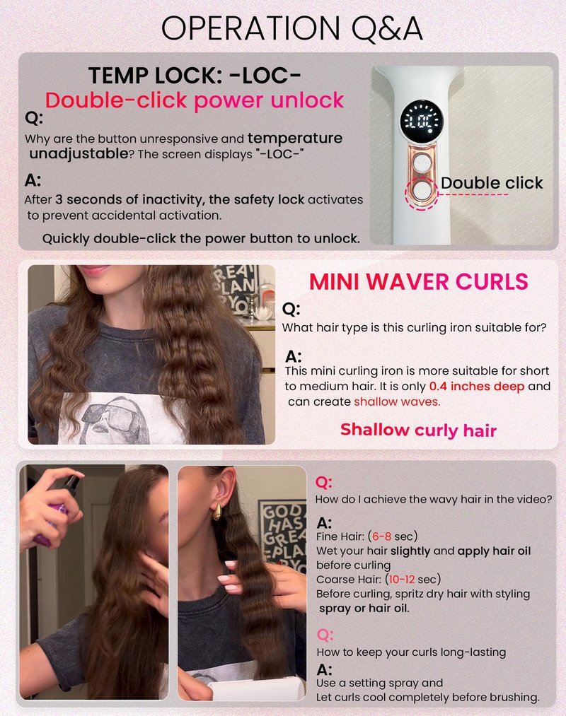 Travel Mini Waver Hair Tool Crimper for Women 0.4 inch Small Double Barrel S Waver Curling Iron Dual Voltage (110-240V) with European Plug Adapter, 5 Temps, Anti-scalding, Auto-Off (Black)