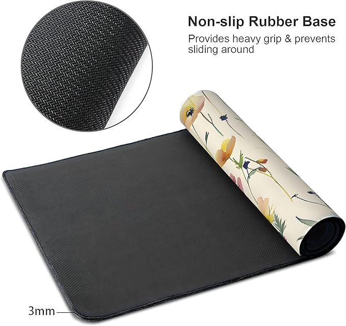 Wild Flowers Large Mouse Pad,Gaming Keyboard Desk Pad,Extended Mouse Mat Non-Slip Rubber Base with Stitched Edges for Office Game Home XL 31.5"x11.8"