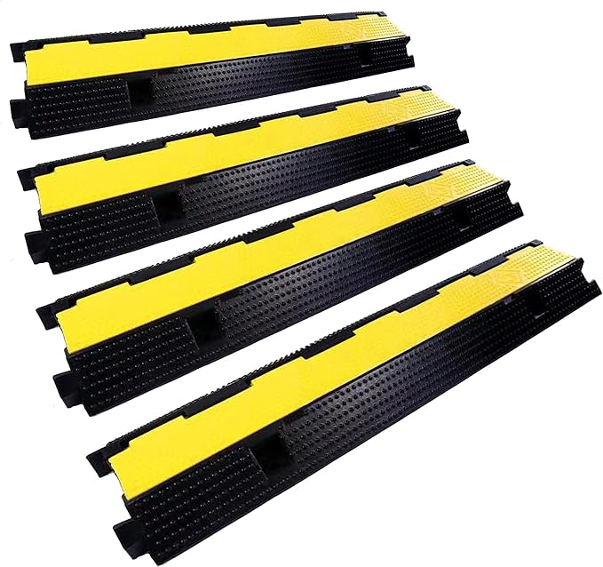 YONSHENG Rubber Cable Ramp Cord Cover Cable Protector Ramps Wire Hose Protective 1 Channel 22000Lbs Load Capacity Traffic Speed Bump for Asphalt Concrete Gravel Driveway Indoor Outdoor, 4 Pack