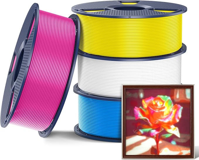 SUNLU PETG Printing Filament 1.75mm 4kg Bundle,Compatible with AMS and Regular FDM 3D Printers.Individually Vacuum Packed,4kg in Total,1kg per Spool,4 Packs,White+Cyan+Magenta+Yellow.