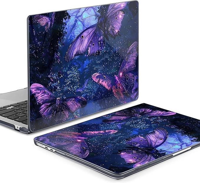MEEgoodo Case for M5/M4/M3/M2 MacBook Air 13.6 inch Case 2026 2025 2024 2022, Fit Model A3449/A3240/A3113/A2681, Laptop Hard Shell Compatible with MacBook Air 13 inch, Purple & Blue Butterflies