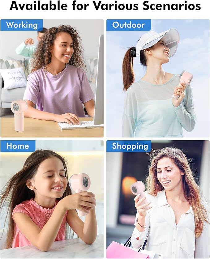 WHATOOK Portable Handheld Mini Fan: High Speed Cooling Fan, 10 Hours Battery Life, USB Rechargeable, Small Essentials for Women, Beach Travel, Vacation (Pink)