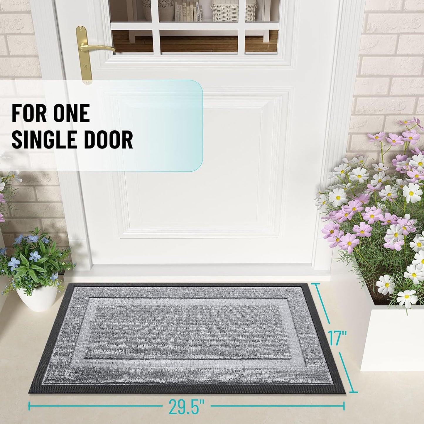 OLANLY Indoor Outdoor Front Door Mat - Waterproof All-Season Doormat, Easy Clean, 29.5x17, Silver Gray