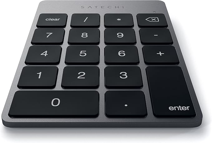 Satechi Slim Aluminum Bluetooth Keypad, Wireless Number Pad with 18 Keys, Micro USB Rechargeable Numpad, External Number Pad for MacBook Air/Pro/Neo, iPad Air/Pro, iMac, PC - Space Gray