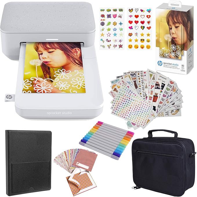 HP Sprocket Studio Plus 4x6 Wireless Instant Photo Printer, 118 Sheets + 2 Cartridges, Travel Case, Wi-Fi, Premium Dye Sublimation, Compact Home Use, Vibrant Color Pictures, Editing App