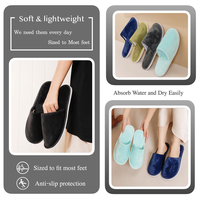 OSTADARRA 6 Pairs Spa Slippers, Non Slip Disposable Slippers For Guest, Washable Reusable, Which Can Be Used As Women Men, House, Indoor, Bathroom, Bedroom, Hotel, Bride Slippers (2 sizes)