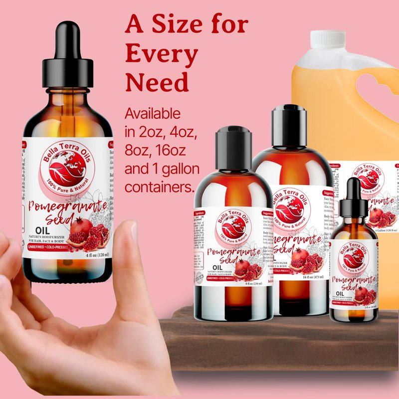 Bella Terra Oils - Natural Pomegranate Seed Oil 16oz - Steeped in Essential Minerals & Vitamins, A Symphony for Soft, Smooth, and Lustrous Skin