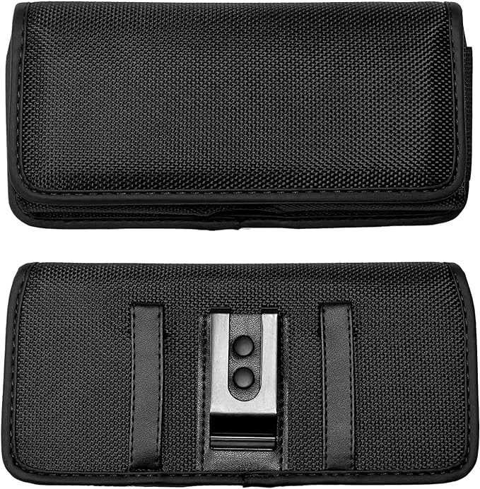 CELZEN Nylon Cell Phone Holster for Google Pixel 5, Alcatel Insight, Tetra, Verso, Samsung Galaxy S10e, J3, LG Aristo 3/2 - Horizontal Case Canvas Waist Carrying Pouch with Belt Clip/Loops, Black