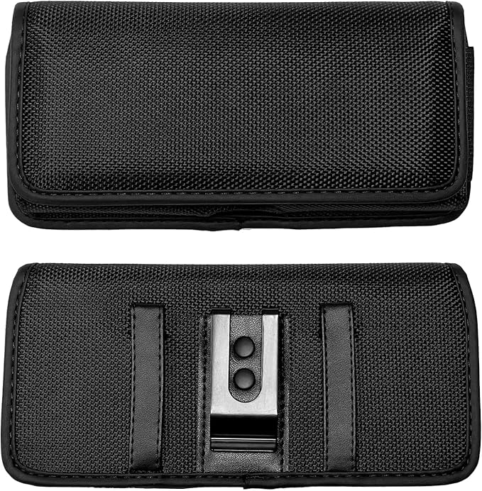 Eaglecell Nylon Cellphone Holster for iPhone 12/13/14/15 Pro Max/Plus, Samsung Galaxy A04S A13 A14 A15 S22 S23 S24 Plus- Horizontal Case Canvas Waist Carrying Pouch with Belt Clip/Loops, Black