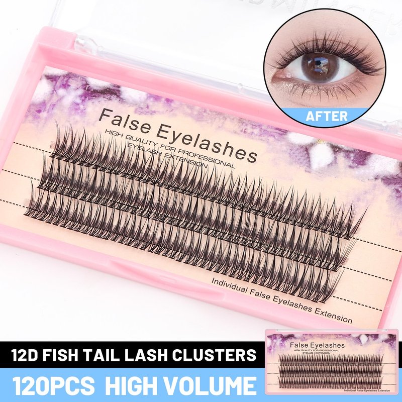 Bodermincer 120pcs 8mm/10mm/12mm/14mm/16mm to Choose Fish Tail Design 0.1 C Curl 3D Individual Mink False Eyelashes Extension Soft Black Fake False Eye Lashes （12mm）