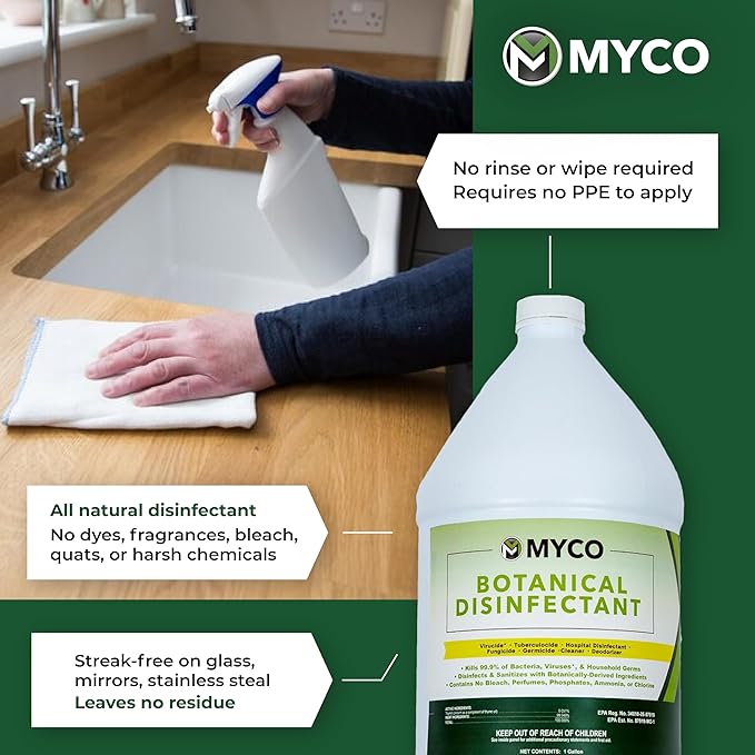Myco Botanical Disinfectant Cleaner â Natural Plant-Based Ready-to-Use EPA-Registered Disinfectant Spray for Mold, Mildew, Germs, Bacteria & Viruses â Safe for Home & Commercial Use, 1 Gallon