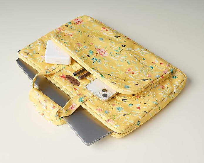 Maison d'Hermine Laptop Bag with Pocket Upto 13.5 inch Stain and Water Repellent Cotton Canvas Spring Summer (Colmar - Yellow)