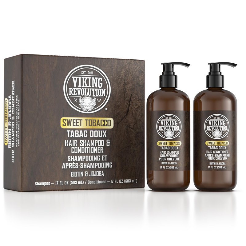 Viking Revolution Sweet Tobacco Mens Shampoo and Conditioner Set with Biotin and Jojoba Oil - Natural Hair Shampoo and Hair Conditioner for Men with Vitamin B5 - Mens Shampoo for Thinning Hair (17Oz)