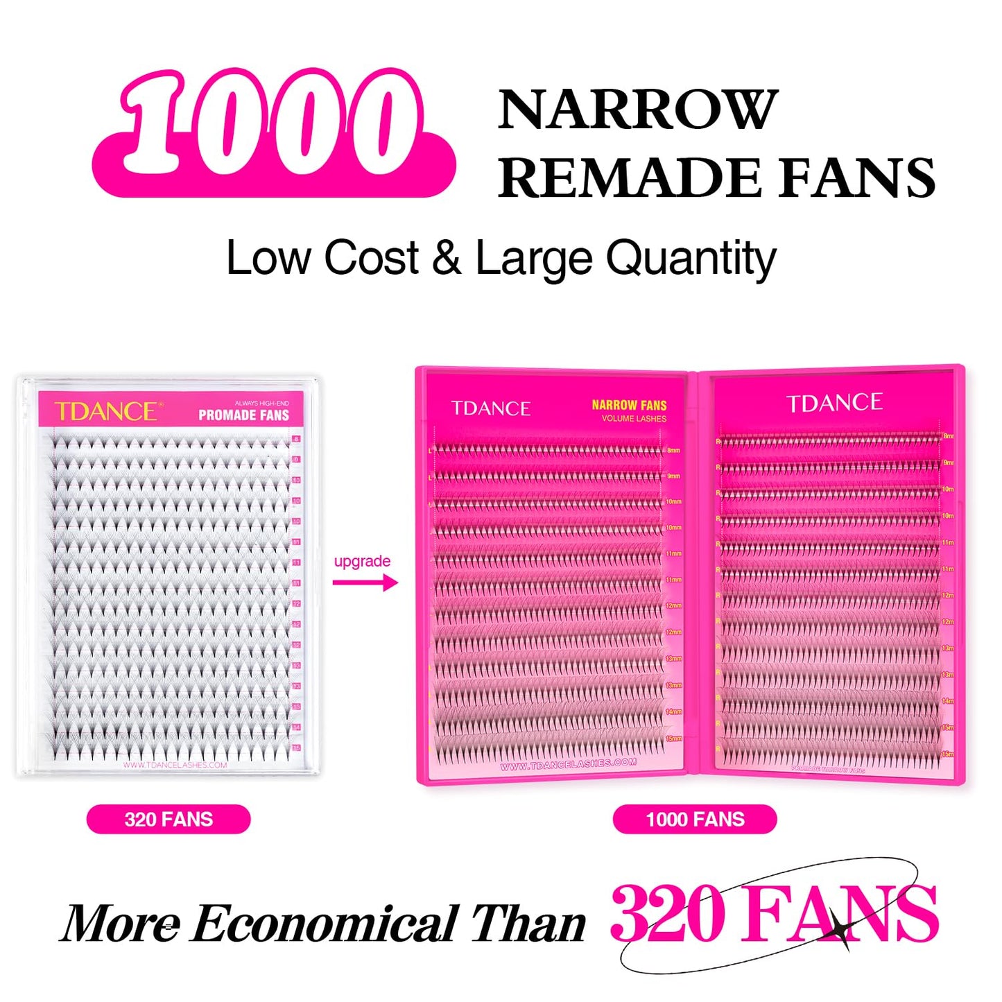 TDANCE Narrow Premade Lash Fans 1000 Fans Pre Made Fans Lash Extensions Darker & Denser Premade Fans Eyelash Extensions Volume Lash Extension(16D-0.05-C-8-15mm)