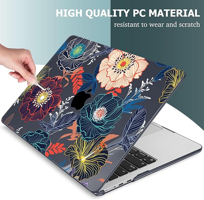 Mektron for 2026 MacBook Air 13-inch M5 Laptop Case A3449 with 13.6-inch Liquid Retina Display Fits 2025 A3240 M4 2024 A3113 M3 2023 A2681 M2 Printed Shell for MacBook Air 13.6", Dahlia Flowers
